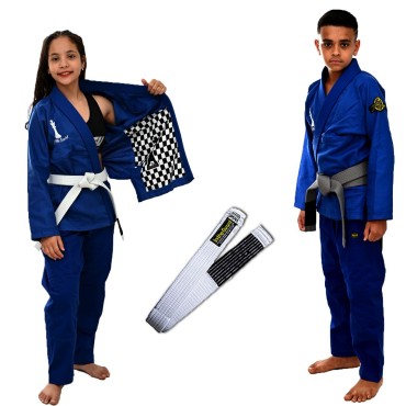 Kimono Jiu Jitsu, Infantil Masculino, Faixa com ponteira - Azul