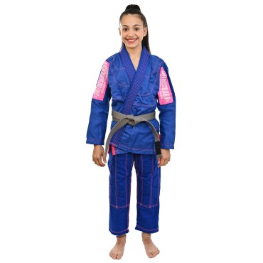 Kimono Jiu Jitsu Infantil, Pink feminino - Azul