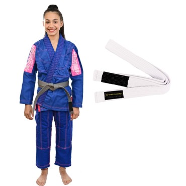 Kimono Jiu Jitsu, Infantil feminino, Faixa BJJ com ponteira - Azul