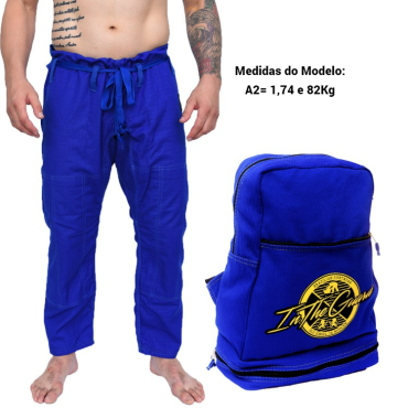 Calça, kimono  Jiu Jitsu,  Mochila de Trançado - Azul