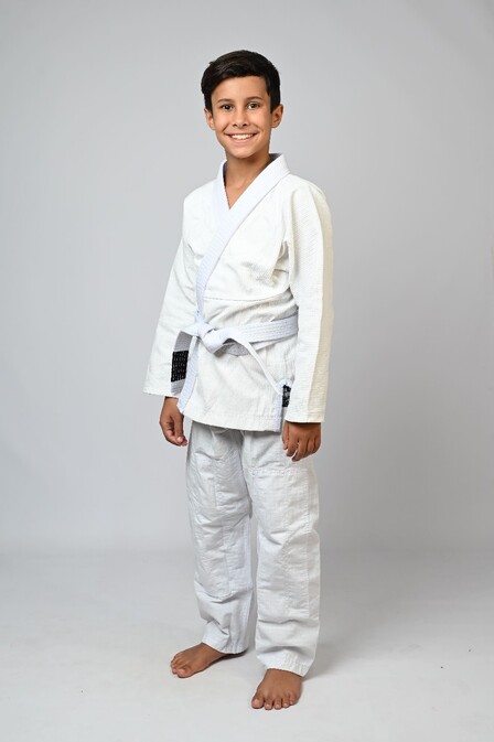 Kimono Infantil In The Guard Liso Branco  TECIDO AMARELADO