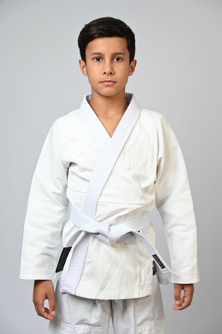 Kimono Infantil In The Guard Liso Branco  TECIDO AMARELADO