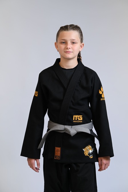 Kimono Infantil In The Guard Feminino Jaguar Preto - Padrão CBJJ 
