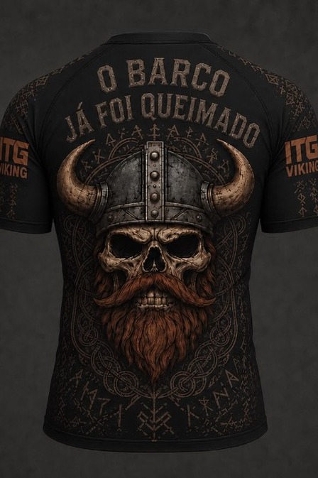 Rash Guard Masculina Manga Curta Viking Preta (Pré-venda)