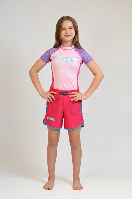 KIT Rash Guard Infantil + Bermuda, Feminina Sarah Rosa