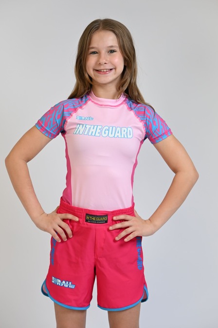 KIT Rash Guard Infantil + Bermuda, Feminina Sarah Rosa